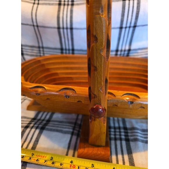 13" Vintage Wood Basket Collapsible Folding Fruit Bread Serving Display Decor - Picture 3 of 11